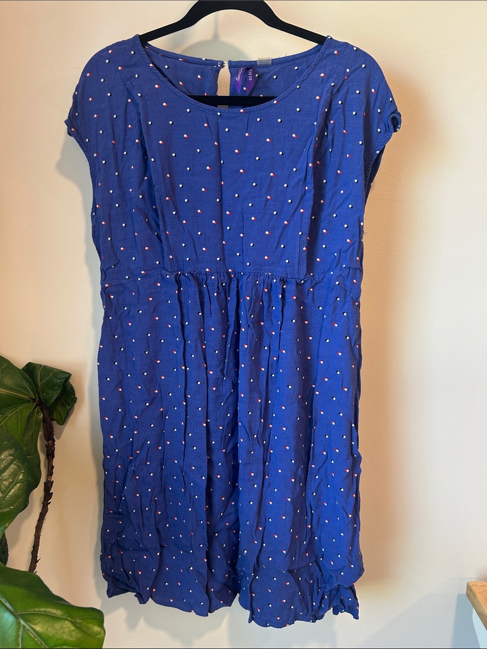 Nursing Friendly Navy Blue Dot-Print Short Sleeve Dress